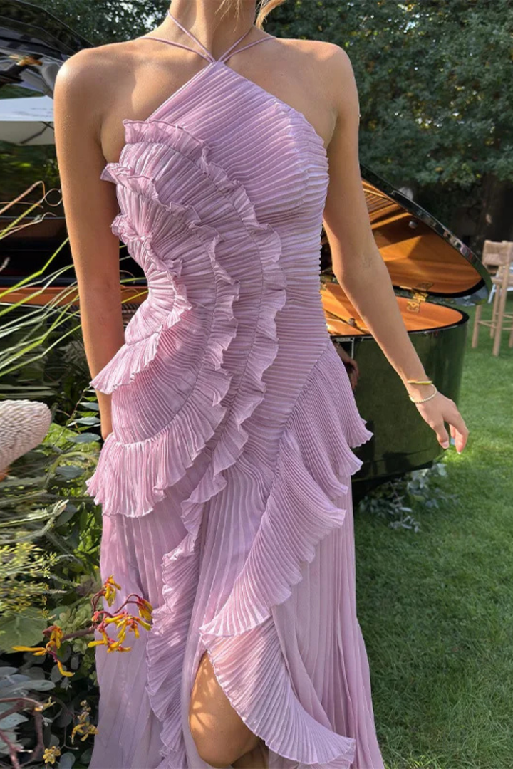 Quinn | Damen Rückenfreies Neckholder Hochzeitsgäst Maxikleid
