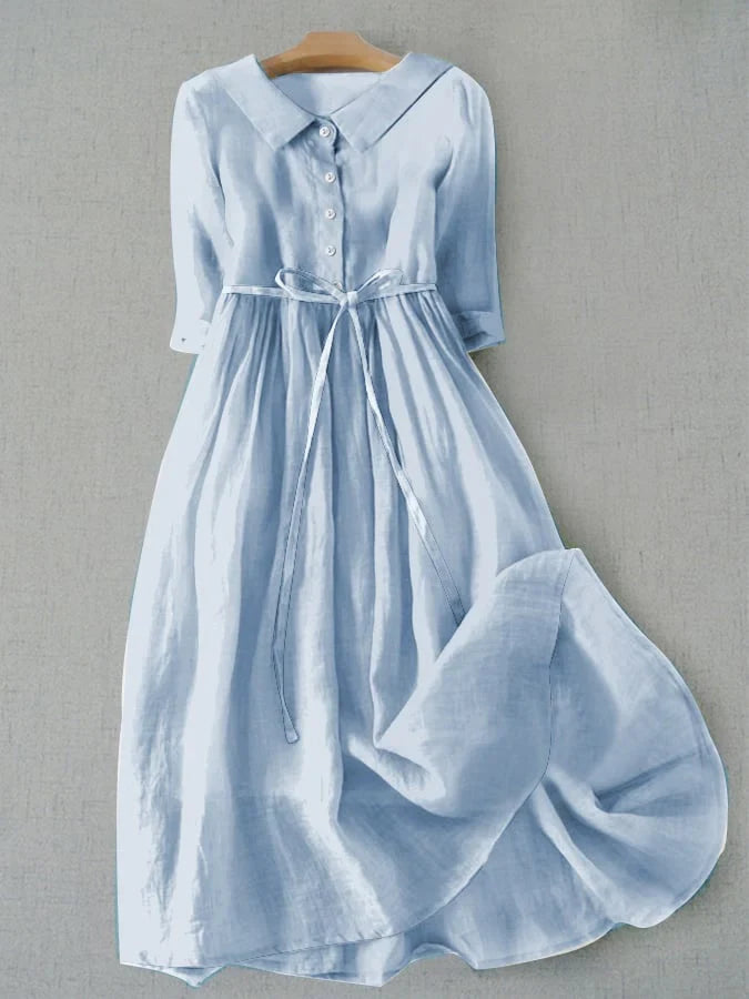 Ella | Damen Knopfleiste Leinen Sommerkleid