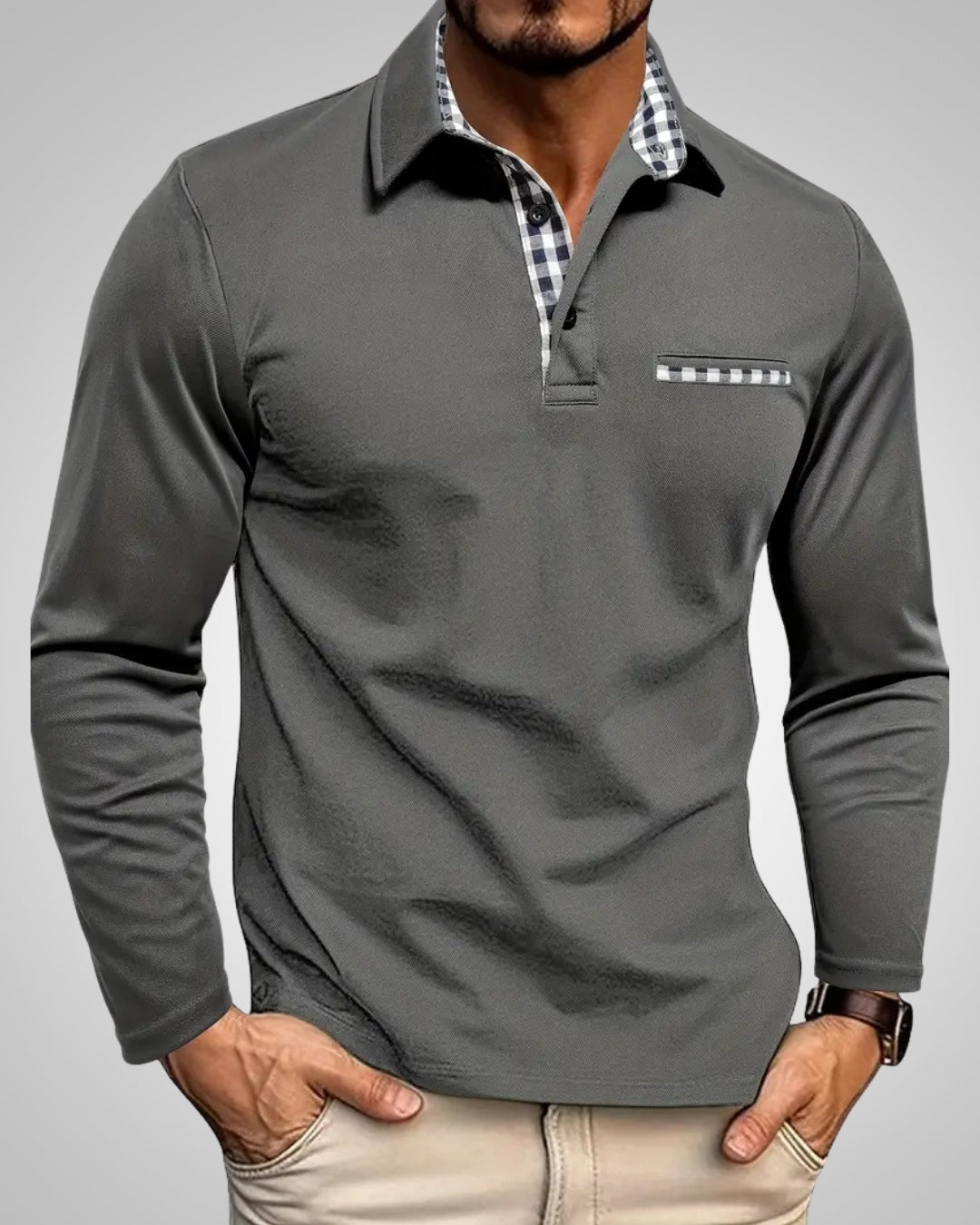 Asher | Herren Klassisches Langarm Poloshirt
