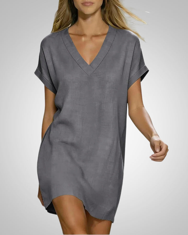 Fenja | Damen Lässig V-Ausschnitt Midikleid