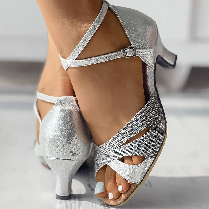 Kaja | Damen Elegante Glitzer Sandaletten Mit Absatz