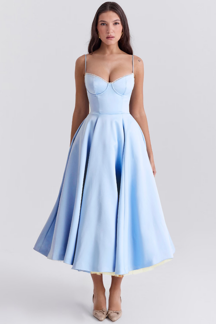 Verena | Damen Sommer Spaghettiträger Hochzeitsgast Midikleid