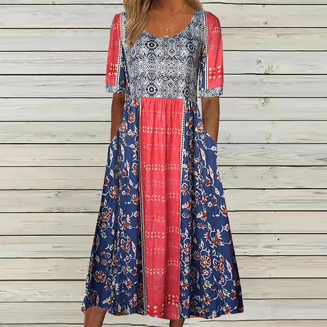 Ricarda | Damen Sommer Bedrucktes Boho Midikleid
