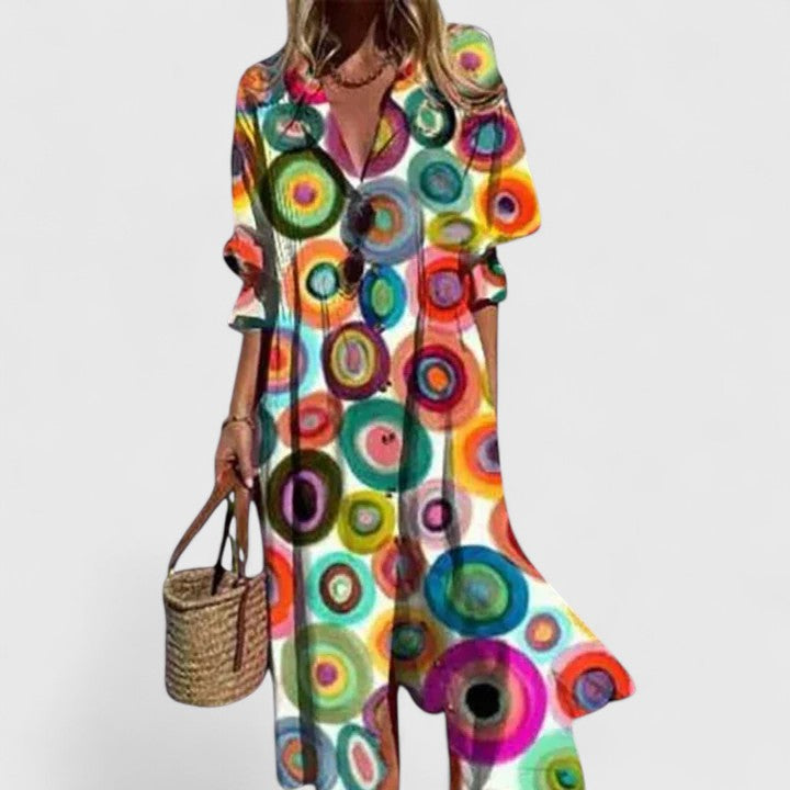 Mara | Damen Bedrucktes Boho Sommerkleid mit lebendigen Farben