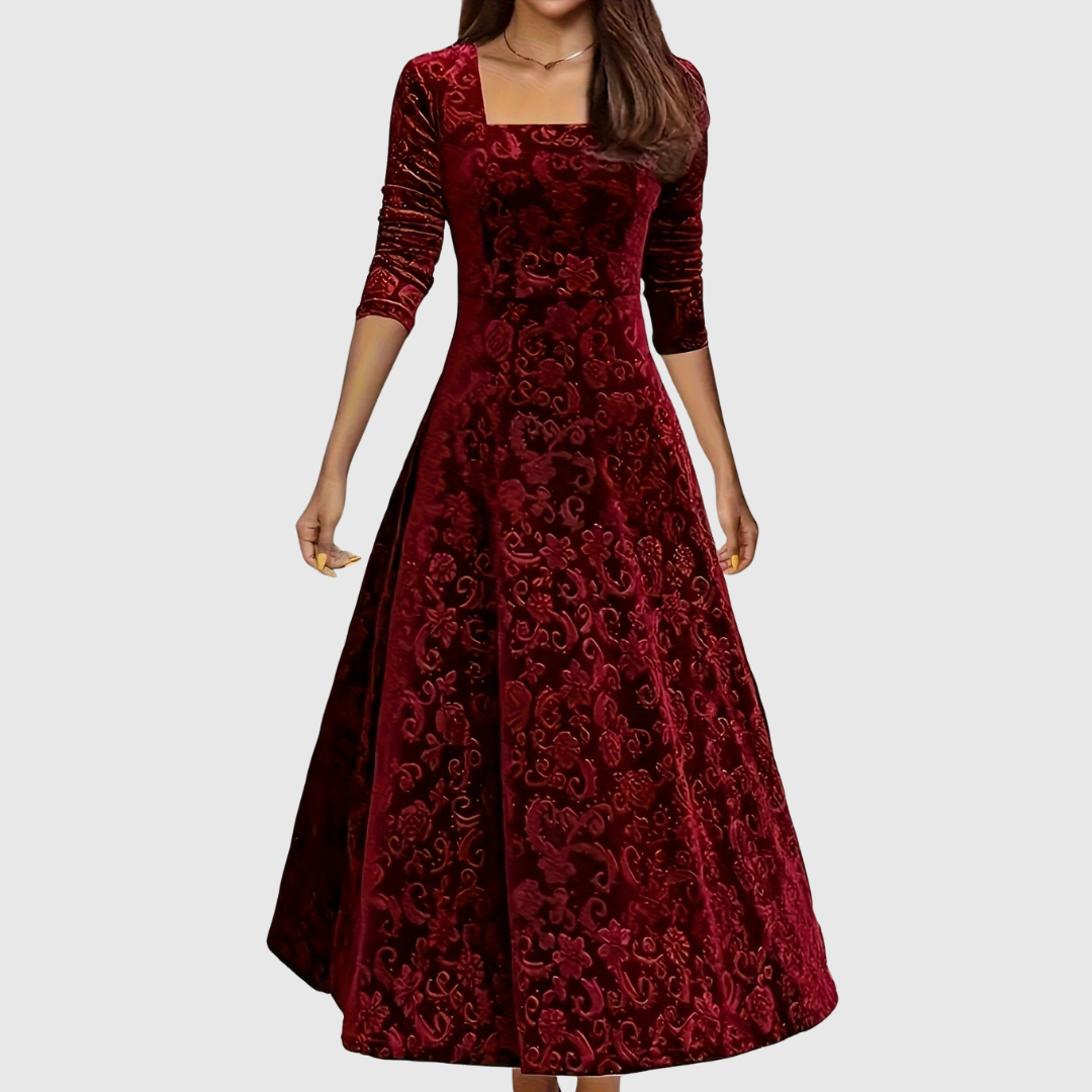 Sophia | Maxikleid aus Samt mit quadratischem Ausschnitt