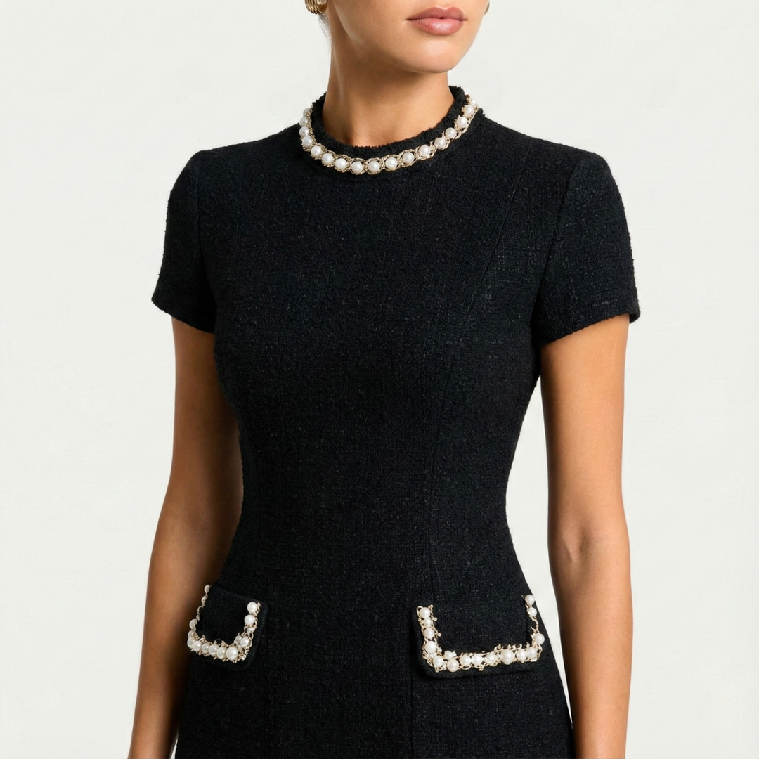 Per | Damen Mini Kleid | Perlenbesatz mit Taschendetails