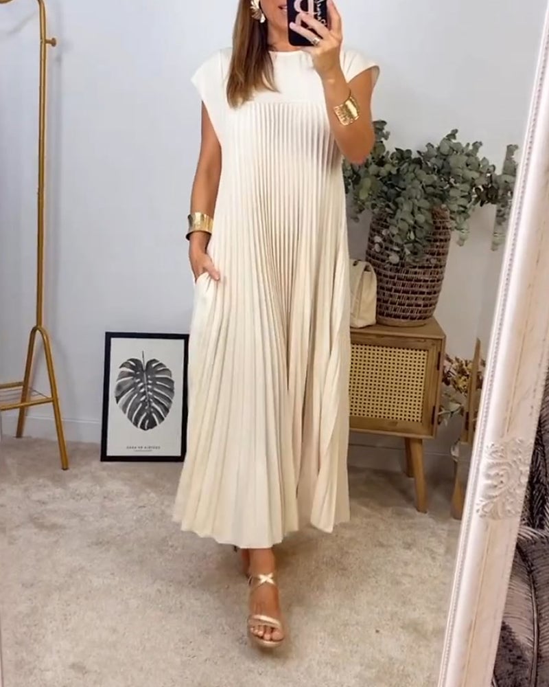 Florina | Damen Sommer Plissiertes Maxikleid