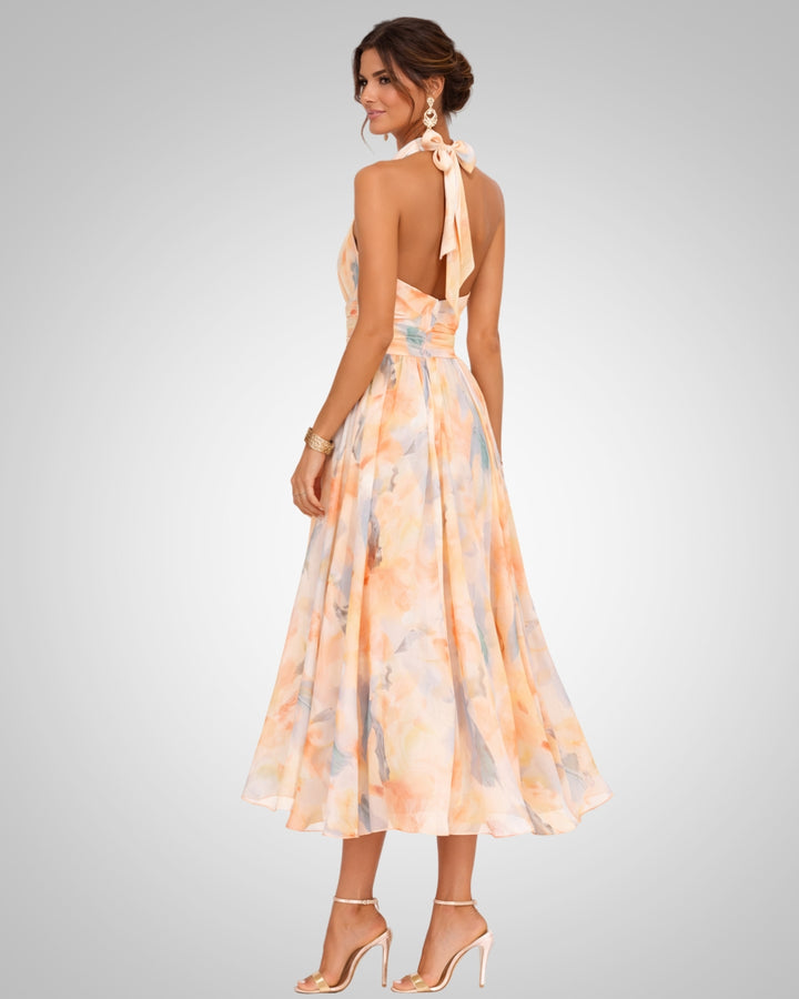 Monika | Damen Sommer Aquarell Halterneck Kleid