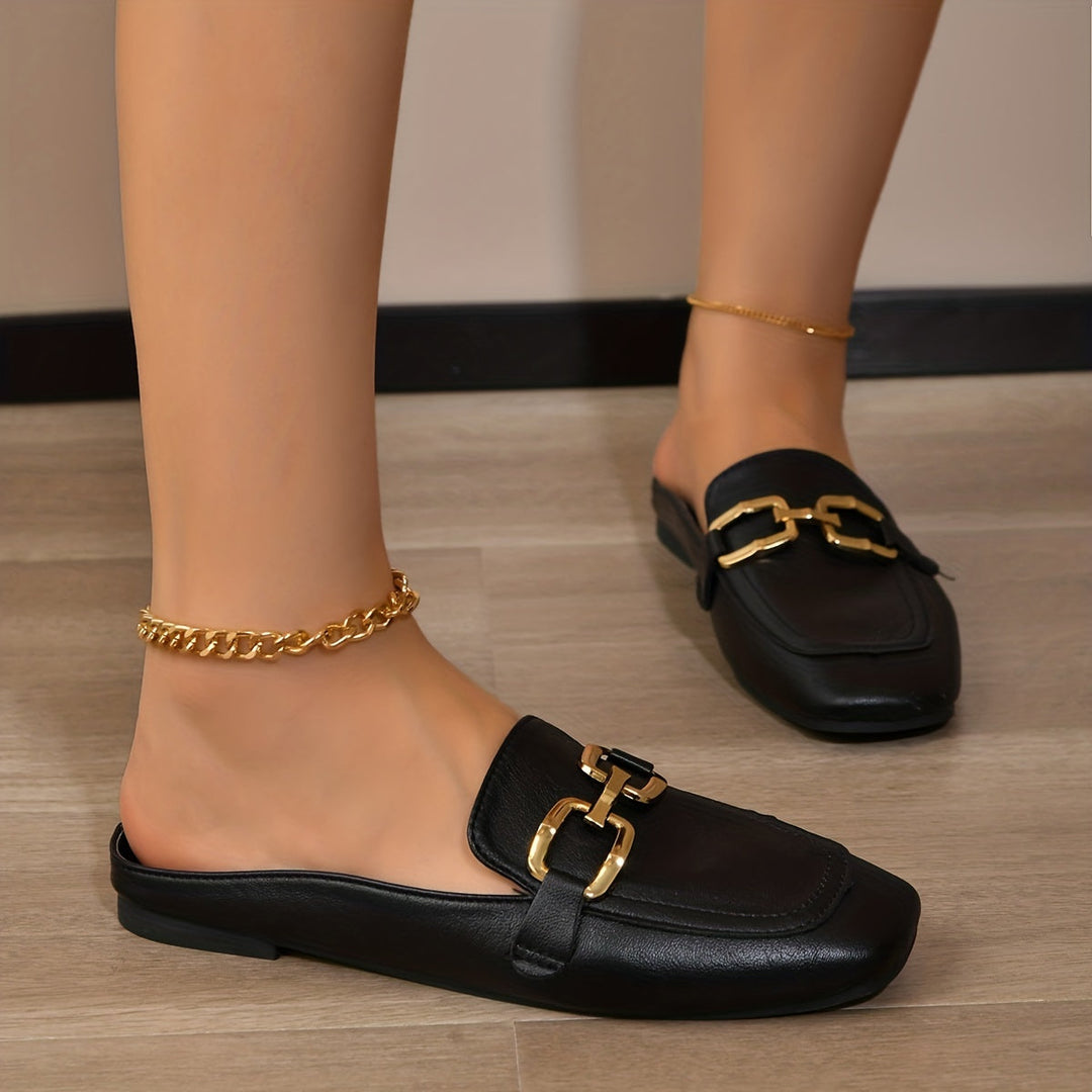 Leonora | Damen Lässige Eckige Slip-on Pantoletten