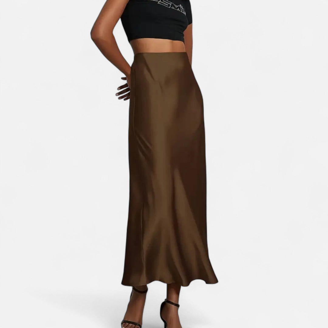 Delia | Damen Eleganter Satin Midirock im Schrägschnitt