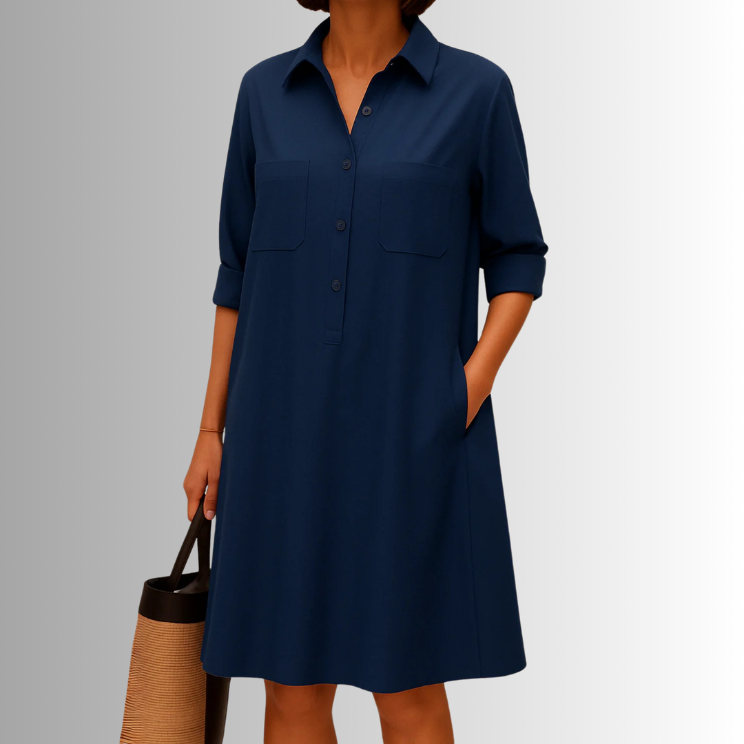 Svea | Damen Stilvolles Midi Hemdkleid Mit Knöpfen
