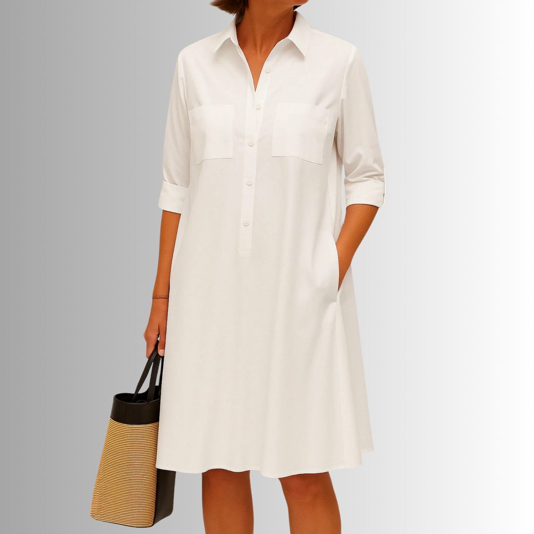 Svea | Damen Stilvolles Midi Hemdkleid Mit Knöpfen