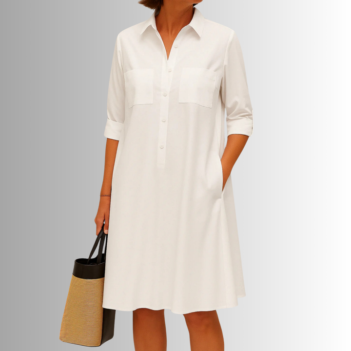 Svea | Damen Stilvolles Midi Hemdkleid Mit Knöpfen