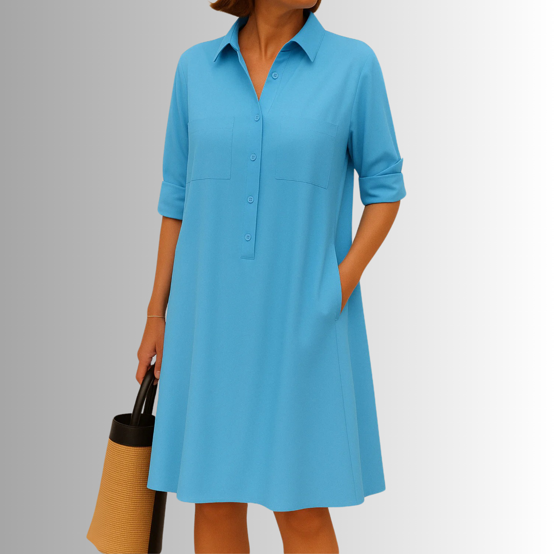 Svea | Damen Stilvolles Midi Hemdkleid Mit Knöpfen