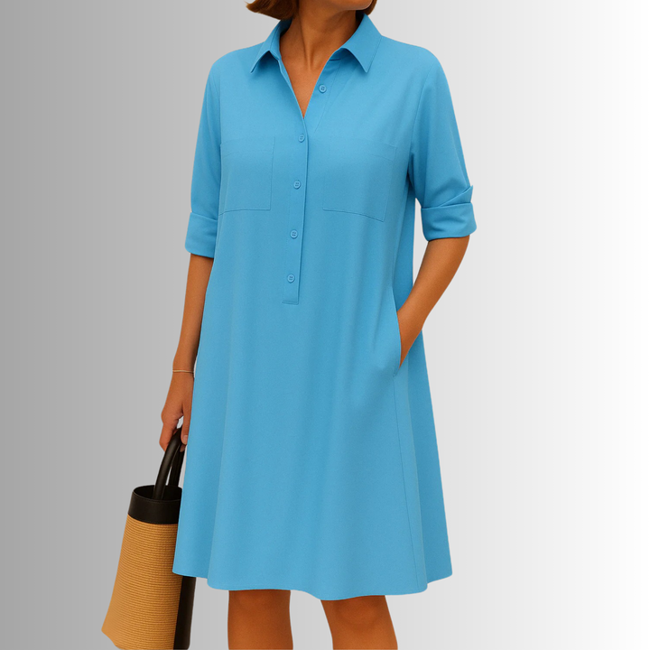 Svea | Damen Stilvolles Midi Hemdkleid Mit Knöpfen