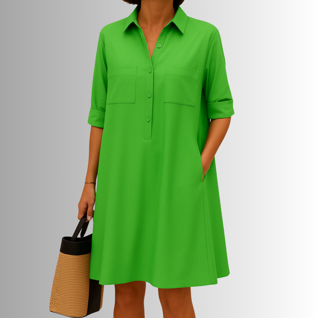 Svea | Damen Stilvolles Midi Hemdkleid Mit Knöpfen