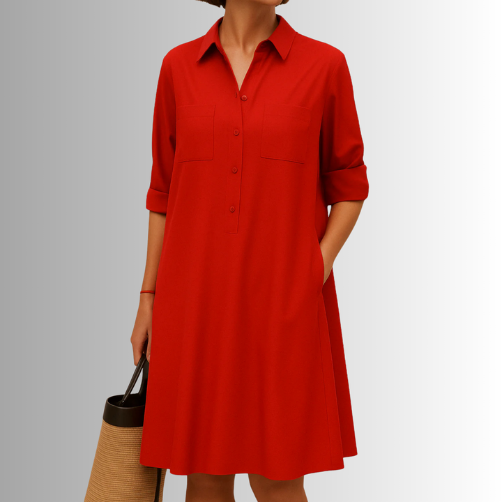 Svea | Damen Stilvolles Midi Hemdkleid Mit Knöpfen