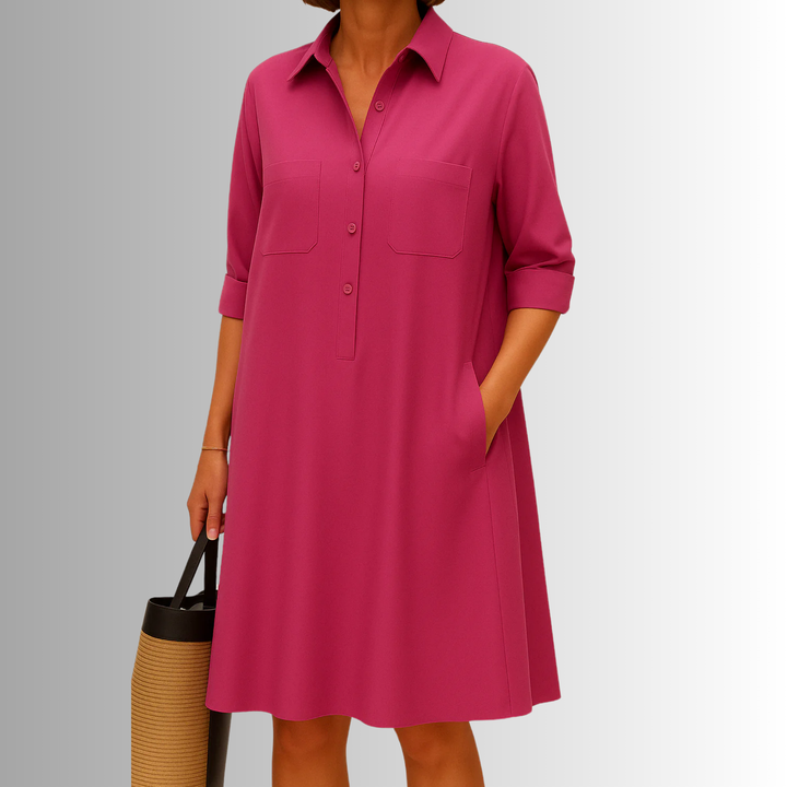 Svea | Damen Stilvolles Midi Hemdkleid Mit Knöpfen