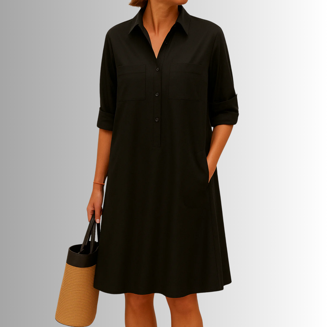 Svea | Damen Stilvolles Midi Hemdkleid Mit Knöpfen