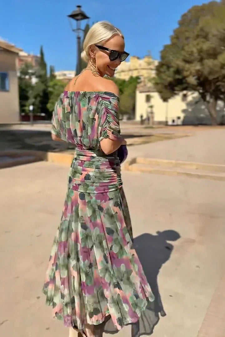 Everly | Damen Elegantes Geblümtes Off-Shoulder Maxikleid