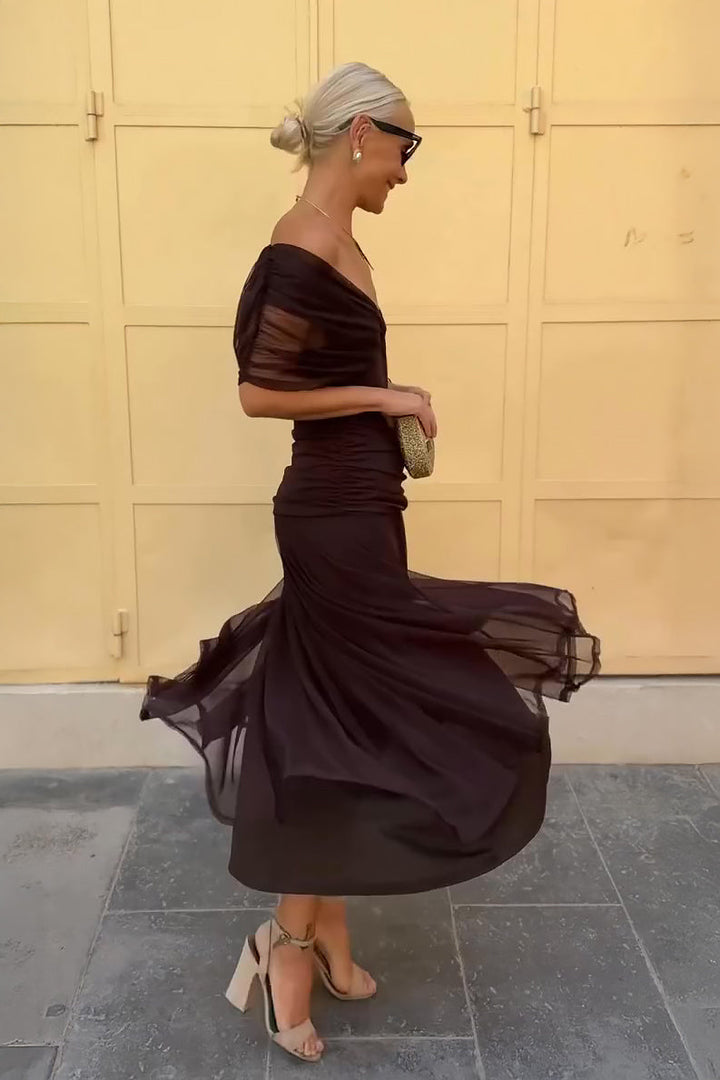 Everly | Damen Elegantes Geblümtes Off-Shoulder Maxikleid