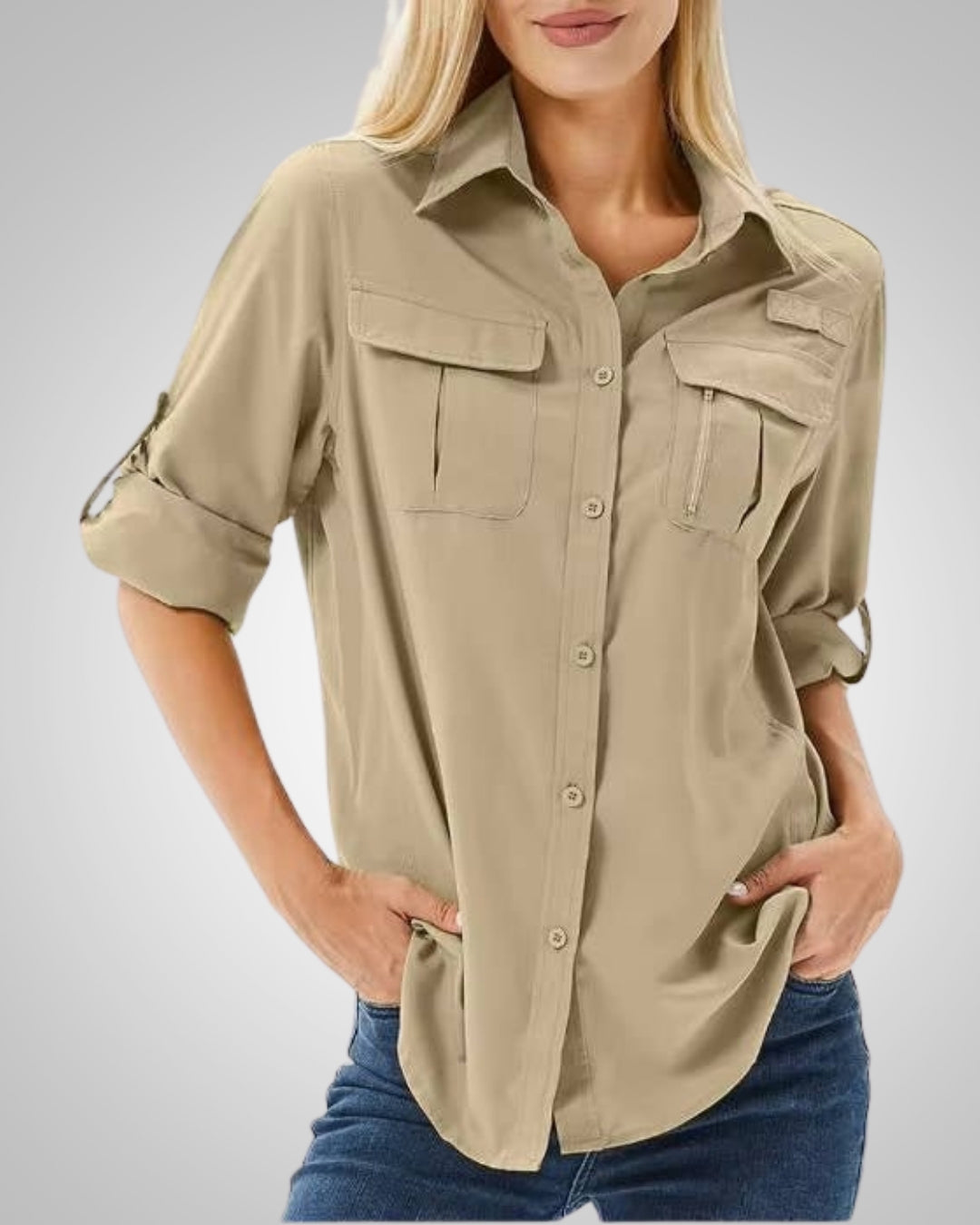Avery | Damen Casual Brusttaschen Safarihemd