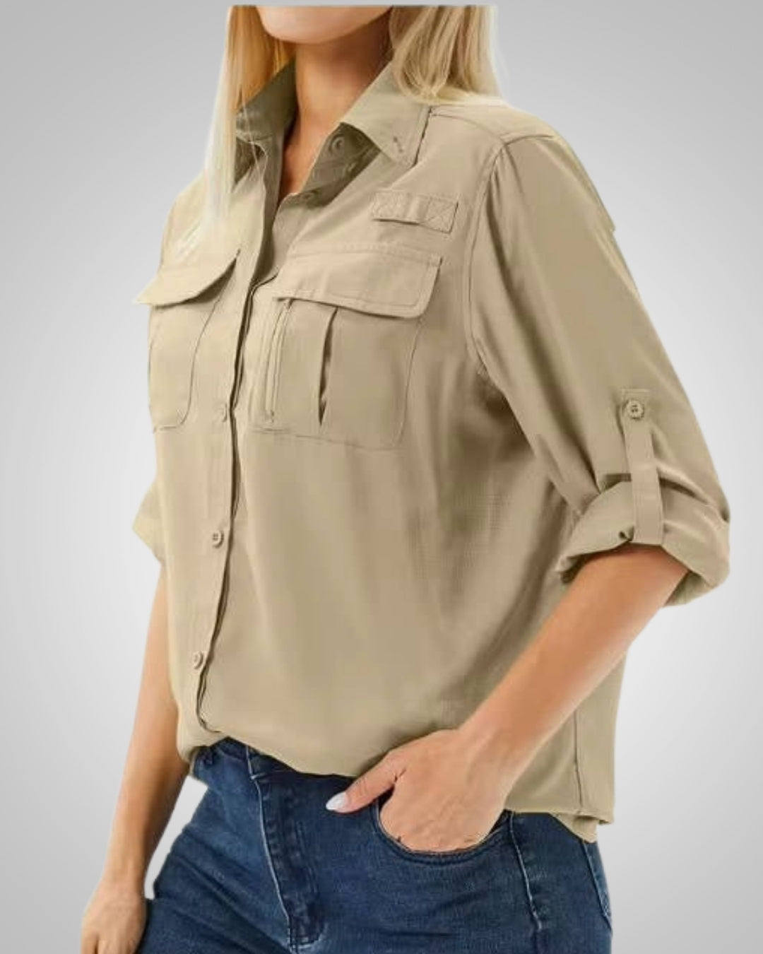Avery | Damen Casual Brusttaschen Safarihemd