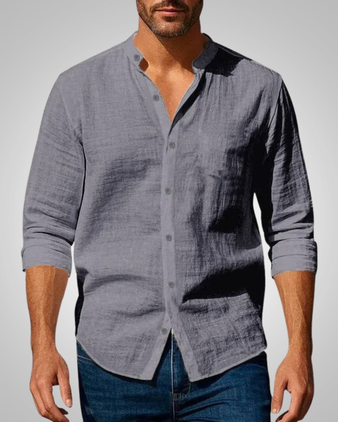Maximilian | Herren Stehkragen Slim Fit Sommer Hemd