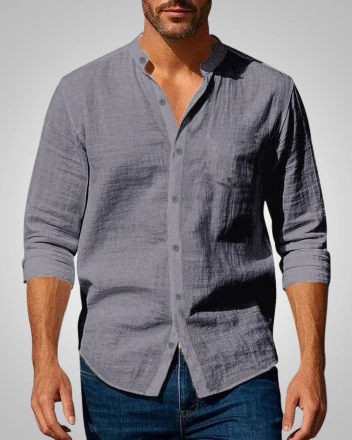 Maximilian | Herren Stehkragen Slim Fit Sommer Hemd
