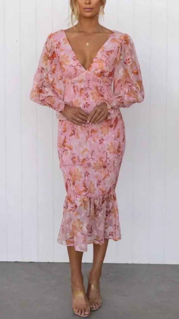 Fiona | Damen Sommer V-Ausschnitt Hochzeitsgastkleid