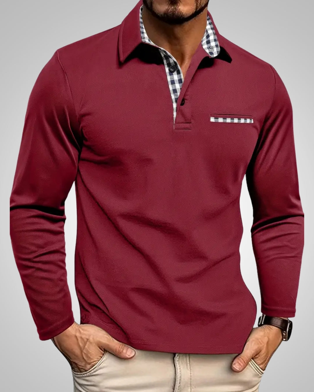 Asher | Herren Klassisches Langarm Poloshirt