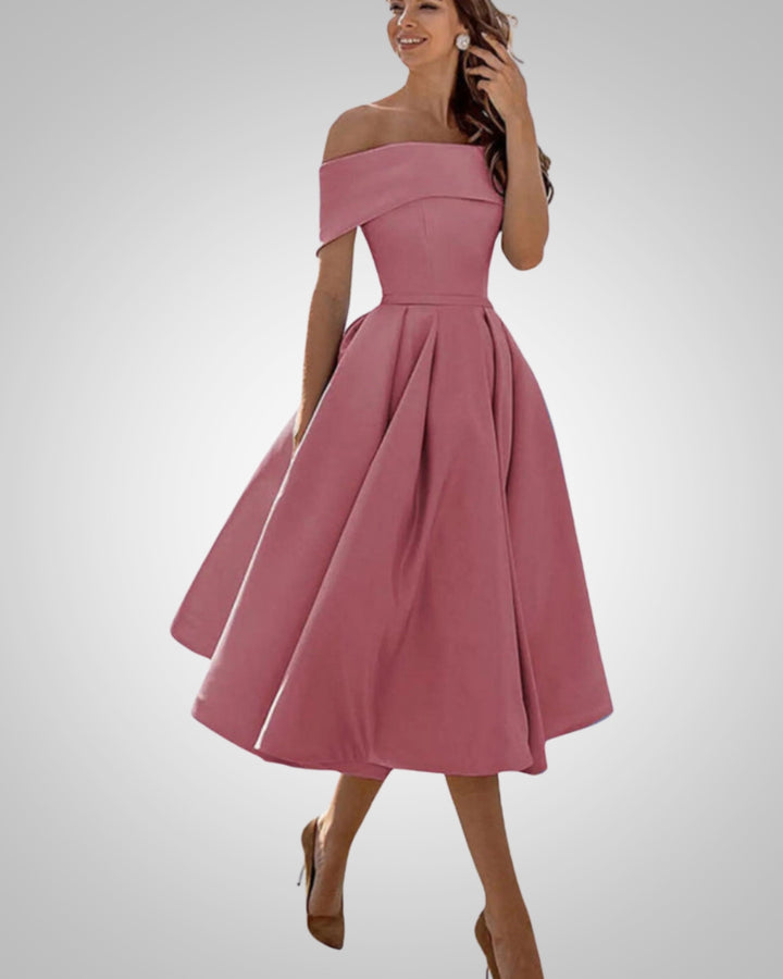 Isabella | Damen Sommer Off-Shoulder A-Linien Midikleid
