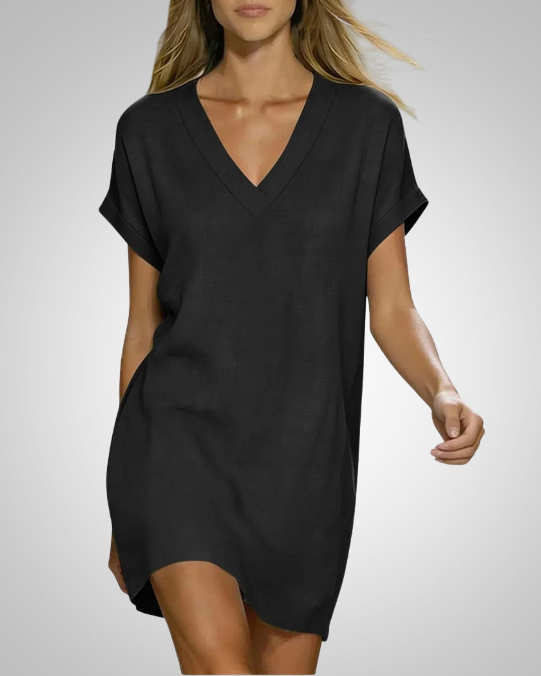 Fenja | Damen Lässig V-Ausschnitt Midikleid