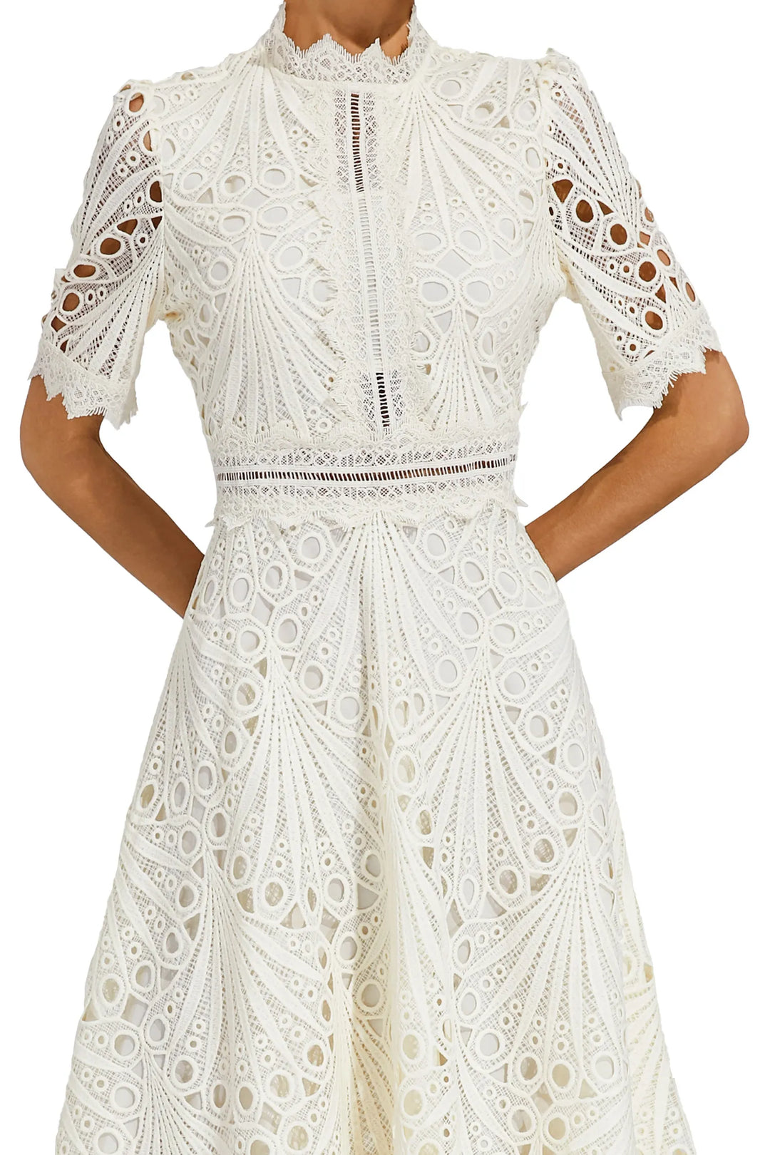 Thea | Women's Elegant Eyelet Pattern Midi Dress