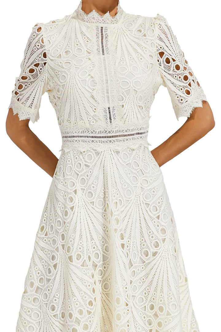 Thea | Women's Elegant Eyelet Pattern Midi Dress