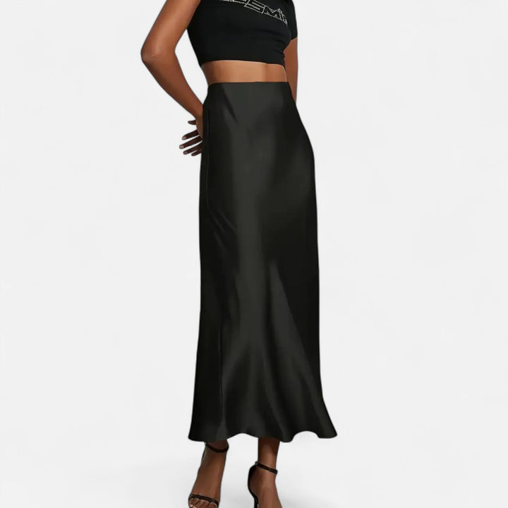 Delia | Damen Eleganter Satin Midirock im Schrägschnitt