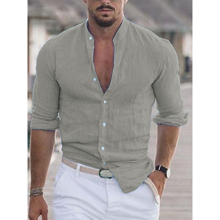 Gabriel | Herren Stehkragen Slim Fit Sommer Hemd