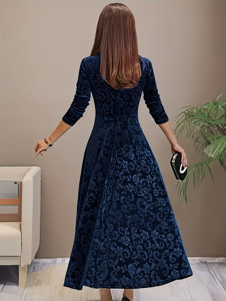 Sylvia | Damen Langarm Blumenmuster Abend Midikleid