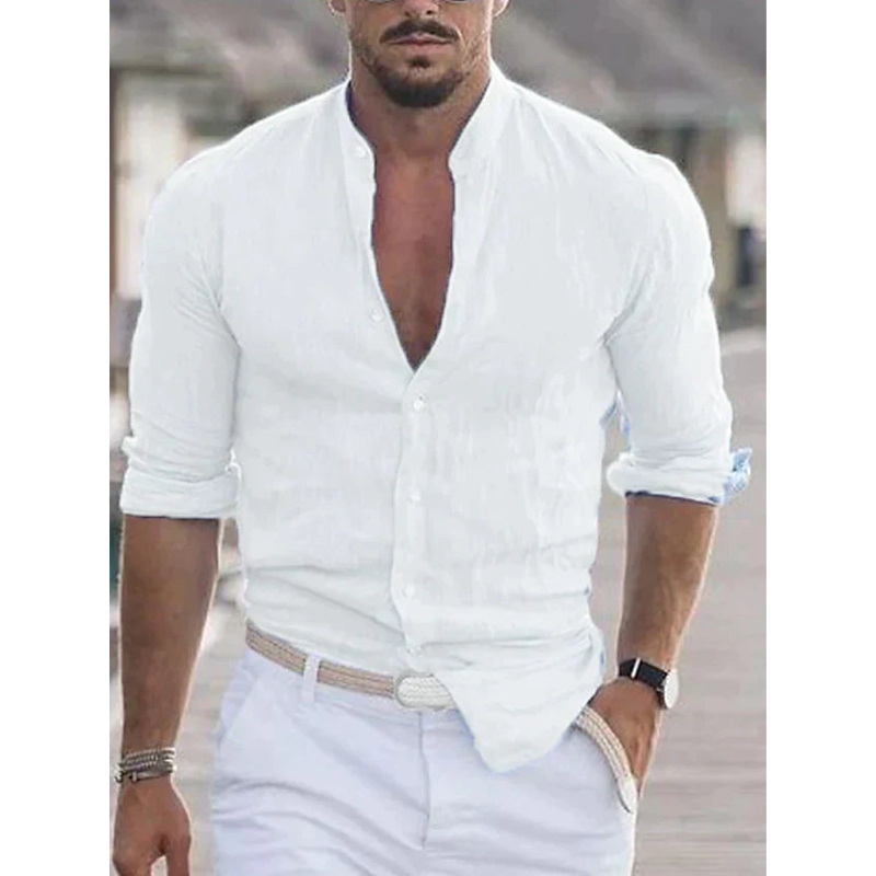 Gabriel | Herren Stehkragen Slim Fit Sommer Hemd