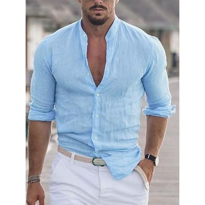 Gabriel | Herren Stehkragen Slim Fit Sommer Hemd