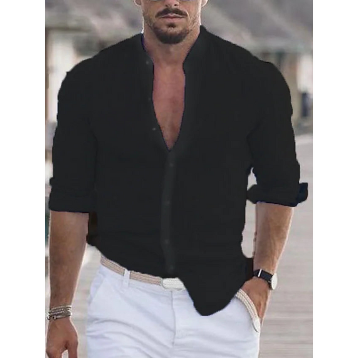 Gabriel | Herren Stehkragen Slim Fit Sommer Hemd