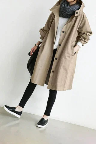 Simone | Damen Casual Kapuze Lange Regenjacke
