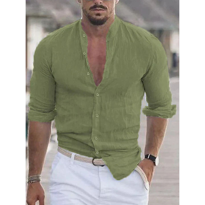 Gabriel | Herren Stehkragen Slim Fit Sommer Hemd