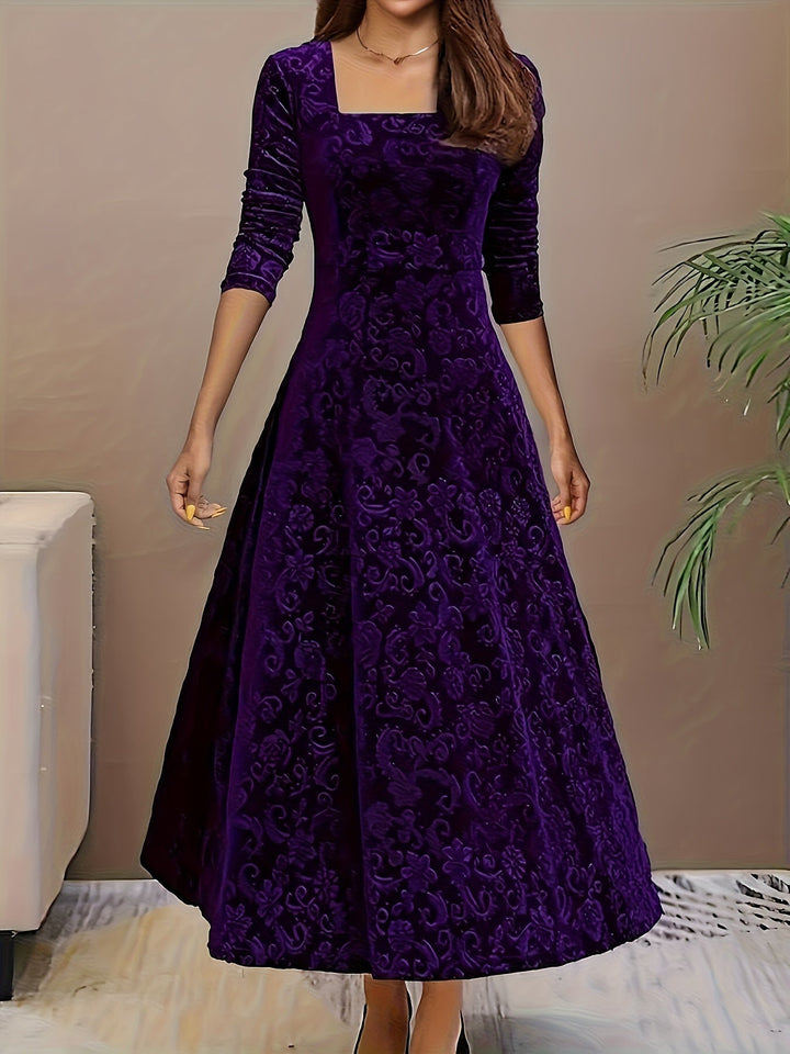 Sylvia | Damen Langarm Blumenmuster Abend Midikleid