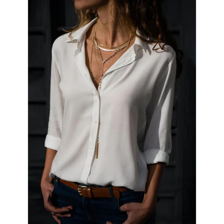Eva | Damen Sommer Knopfleiste V-Ausschnitt Bluse