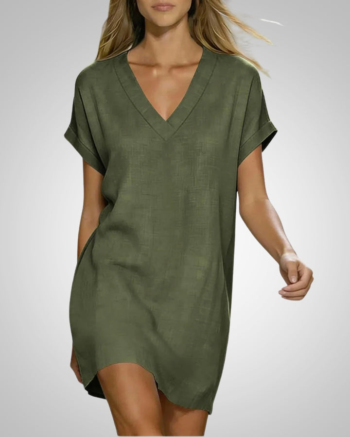 Fenja | Damen Lässig V-Ausschnitt Midikleid