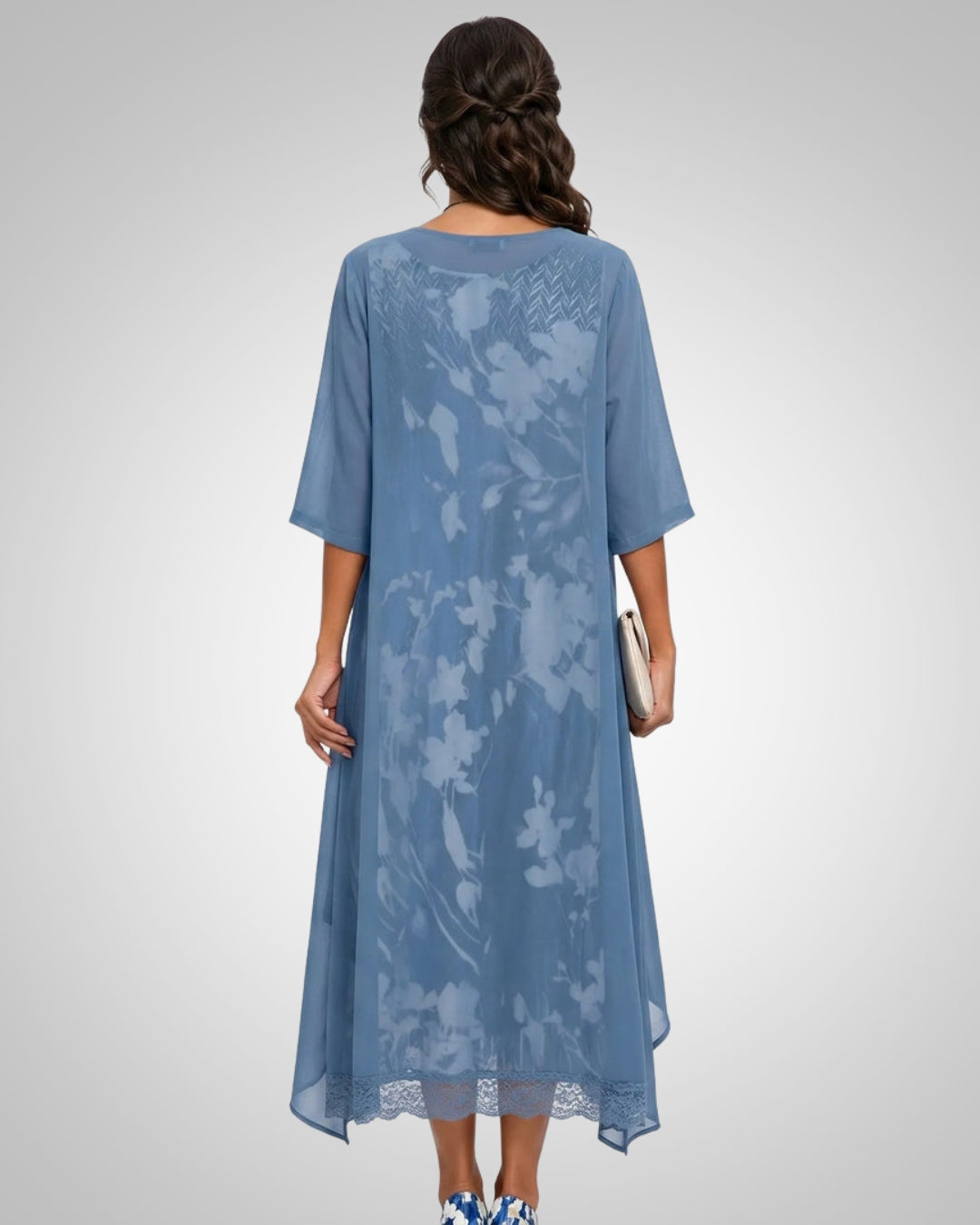Elvira | Damen Bedrucktes Boho Midikleid Mit Cardigan Set