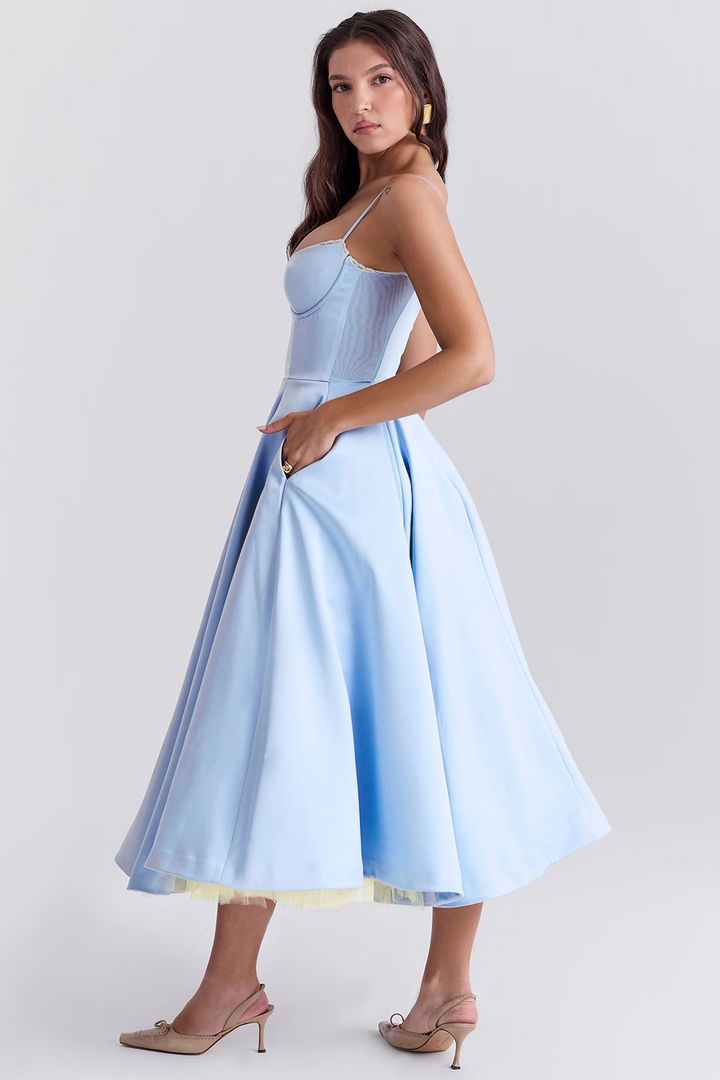Verena | Damen Sommer Spaghettiträger Hochzeitsgast Midikleid
