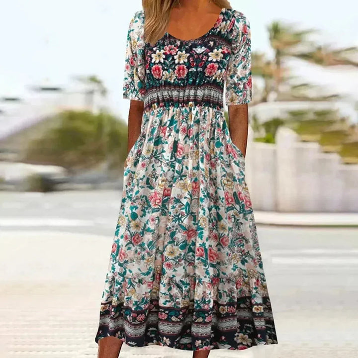 Ricarda | Damen Sommer Bedrucktes Boho Midikleid