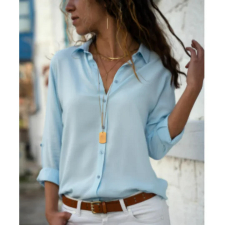 Eva | Damen Sommer Knopfleiste V-Ausschnitt Bluse